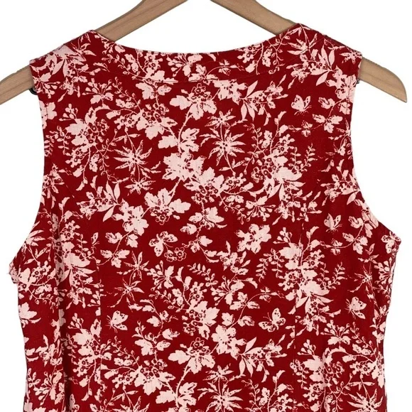 Chadwicks of Boston Dress Medium PETITE Red Floral Print Washable Linen Midi - Picture 5 of 9